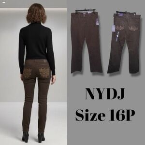 NYDJ Not Your Daughter’s Jeans NWT Bootcut Brown Embroidered Stretch Denim 16P